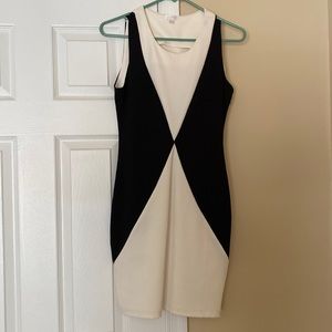 sleeveless black and white fitted dress